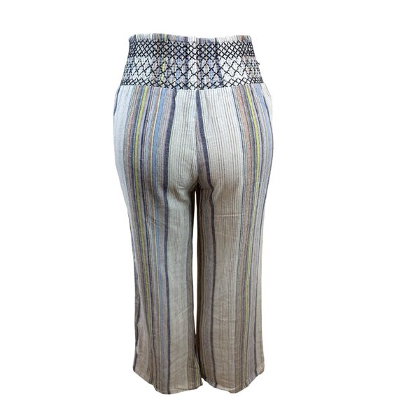 Indigo Rein Womens Striped Cropped Pants With Smocked Waistband Multicolor Sz M - Picture 3 of 8